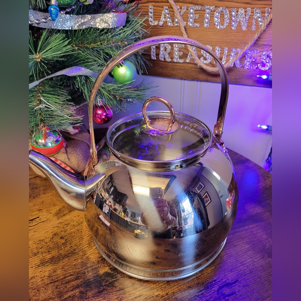 Stainless steel/ copper teapot w glass lid